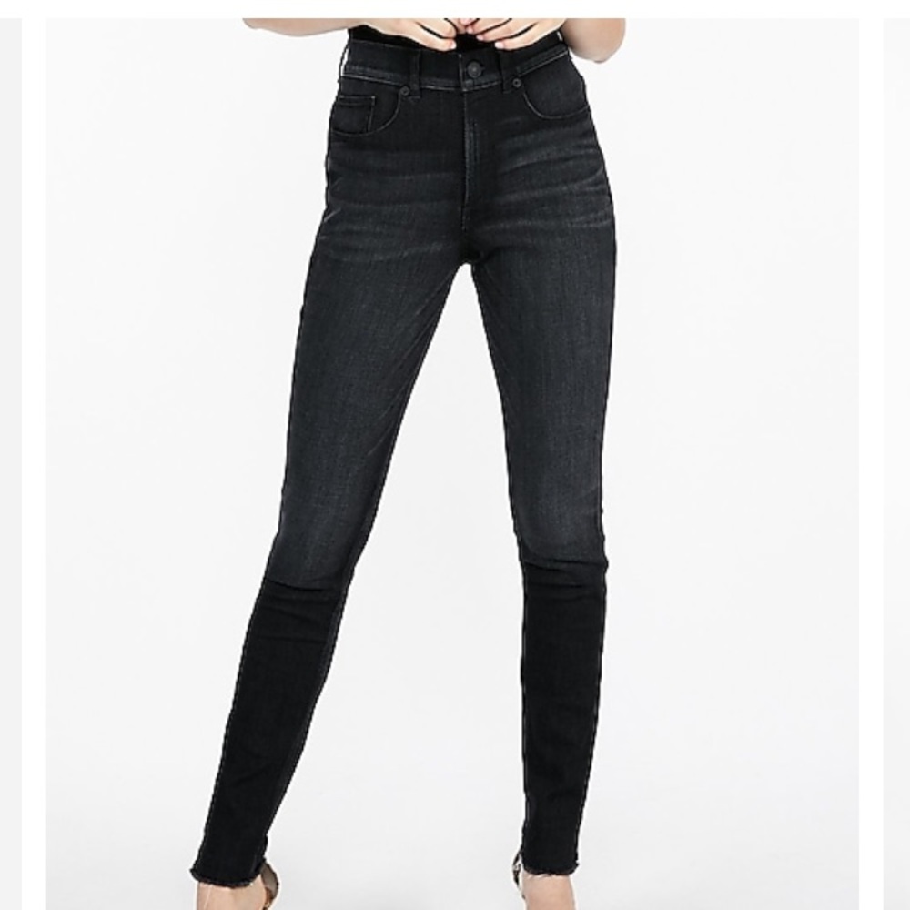 High Waist Denim Perfect Raw Hem Jean Leggings